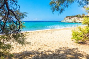 Fototapeta na wymiar Small Sand Beach On Paros Island