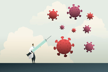 Doctors stand holding vaccines to fight covid-19 coronavirus