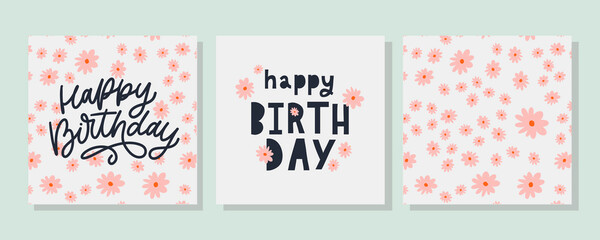Happy Birthday text Flowers letter Holiday Banner Card Celebration