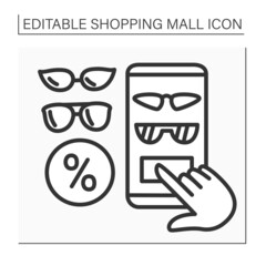 Accessorize line icon. Sunglasses on discount. Online ordering trendy summer accessories. Shopping mall concept. Isolated vector illustration. Editable stroke