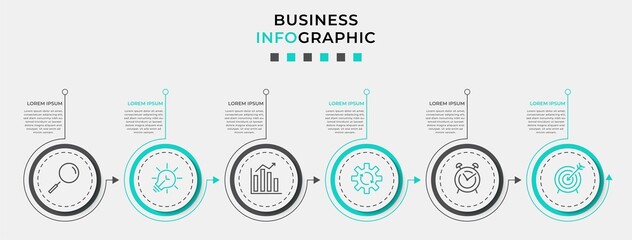 Obraz premium Vector Infographic design business template with icons and 6 options or steps. Can be used for process diagram, presentations, workflow layout, banner, flow chart, info graph