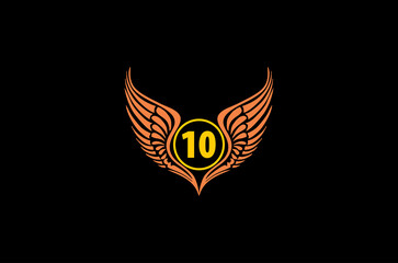 winged number 10 vector logo concept