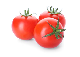 Fresh ripe tomatoes on white background