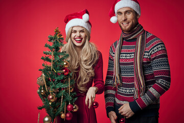 married couple emotions christmas holiday red background