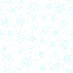 Hand Drawn blue Snowflakes Christmas Seamless Patt