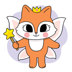 Hand draw cartoon cute fairy red fox and star wand vector.