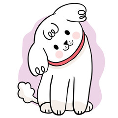 Hand draw cartoon cute white dog vector.