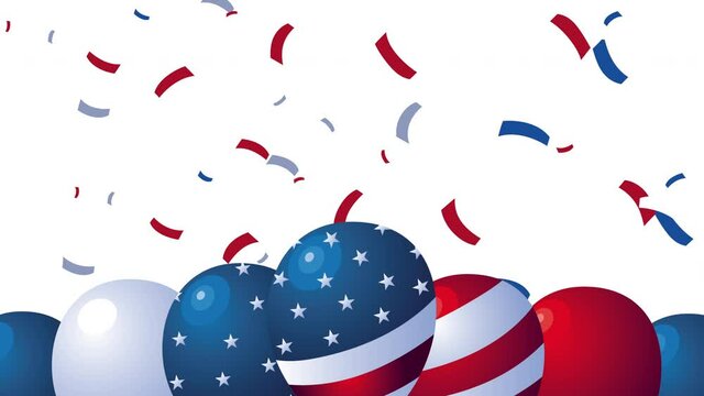 Usa Celebration Day Animation With Balloons Hellium And Confetti