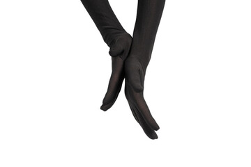 Woman in long black gloves applause pattern isolated on a white background .