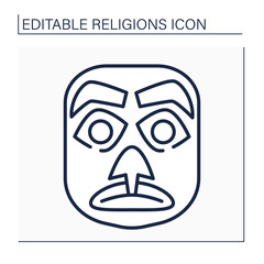Candomble line icon. Traditional African masks. Represent spirits of deceased ancestors, totem animals. Religions concept. Isolated vector illustration. Editable stroke