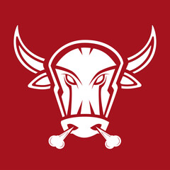 Angry bull on the red background. 