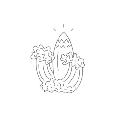 Vector outline illustration of surf board standing in water waves. 
