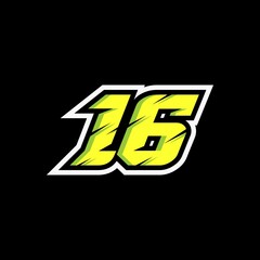 Racing number 16 logo on black background