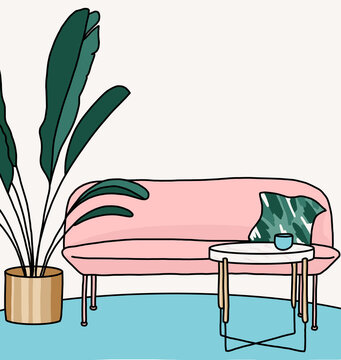 Illustration of sofa and plants