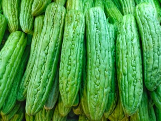selective focus on white bitter melon(Momordica charantia L) in supermarket