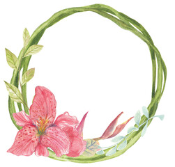 Wreath flowers on white , watercolor hand drawn - 449206957