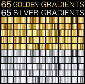Large package of metallic gradients. Collection of gold and silver textures, Templates for design, Vector set