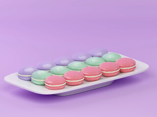 French Colorful Macarons Colorful Pastel Macarons Whitr Pink and Brown Macaron with Fresh Blueberry. 3D rendering