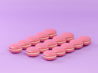 Obraz na płótnie Canvas French Colorful Macarons Colorful Pastel Macarons Whitr Pink and Brown Macaron with Fresh Blueberry. 3D rendering