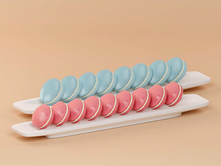 French Colorful Macarons Colorful Pastel Macarons Whitr Pink and Brown Macaron with Fresh Blueberry. 3D rendering