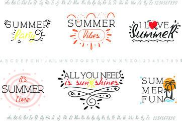 A set of icons and fonts on the theme of summer and vacation.