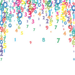 Falling colorful orderly numbers. Math study concept with flying digits. Delicate back to school mathematics banner on white background. Falling numbers vector illustration.
