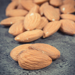 Fresh healthy almonds containing vitamins and minerals. Nutritious eating