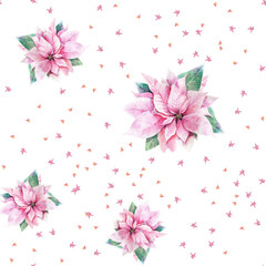 Pink Christmas pattern for fabric, Pink poinsettia  flower digital paper, Christmas flower repeat background for wrapping paper, home decor, packaging, textile