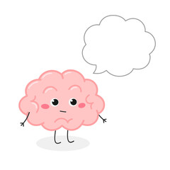 Cute brain organ character with think bubble