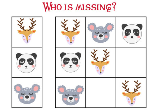 Sudoku game for children with pictures. Kids activity sheet. cute African animals