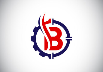 Initial B monogram alphabet with gear pipe and flame. Oil and gas logo concept. Font emblem. Modern vector logo for petroleum business and company identity