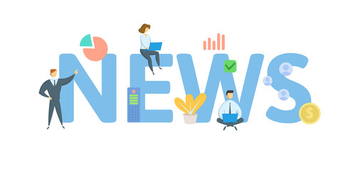 News, concept with keyword, people and icons. Flat vector illustration. Isolated on white.