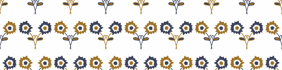 Masculine geometric floral seamless border pattern. Classic retro geo shape design for digital masking tape edging. Repeatable man banner in vector.
