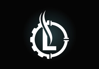 Initial L monogram alphabet with gear pipe and flame. Oil and gas logo concept. Font emblem. Modern vector logo for petroleum business and company identity