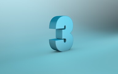 3D rendering of 3 number. 3D Lettering three number.
