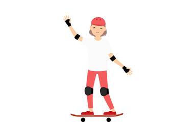 Obraz premium スケートボードに乗って手を振る女の子