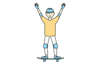 スケートボードに乗って手を振る男の子