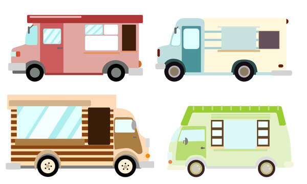Food trucks collection set svg vector illustration