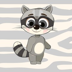 Little raccoon cub. Cheerful kind animal child. Cartoons flat style. Funny. Vector