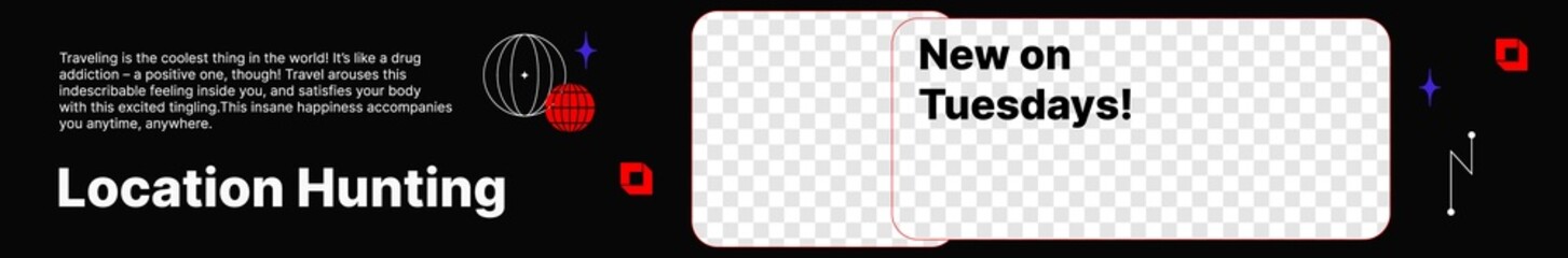 Black and Red Header For Filmmaker and Colorist Channel on Video Platform with a Spot to Put Content Under Background. Vector illustration