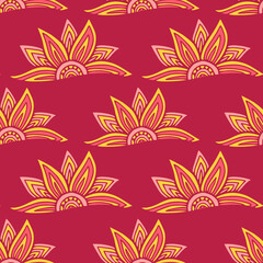 Chinese pattern in red and yellow colors for textile design. Floral seamless pattern.