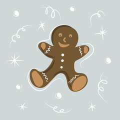 Gingerbread man in doodle style. Christmas and new years holidays vector decoration. 