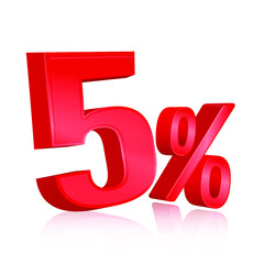 5 percent discount icon on white background. 3D vector.