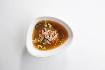 Asian Pork Soup with mushroom isolated on white background