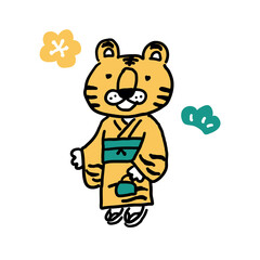 着物姿で初詣に行くメスの虎