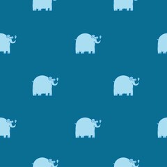 Seamless pattern with cute cartoon elephants on blue background. Funny doodle animals wallpaper.