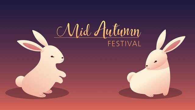 mid autumn festival lettering with rabbits