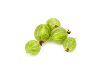 Gooseberry isolated on white background. Heap of green berries. Fresh gooseberry