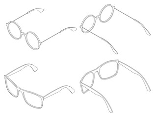 Vector set of isometric eye glasses oculars round and square