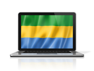 Gabonese flag on laptop screen isolated on white. 3D illustration